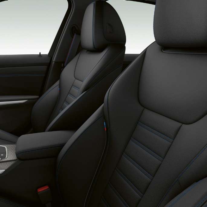 BMW 3 Series Sedan, M340i xDrive front seats Side close-up of the front seats of the BMW 3 Series M340i xDrive Sedan.