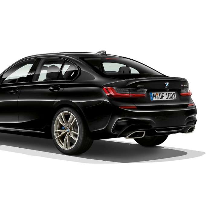 BMW 3 Series Sedan, M340i xDrive rear. Three-quarter rear shot of the BMW 3 Series M340i xDrive Sedan.