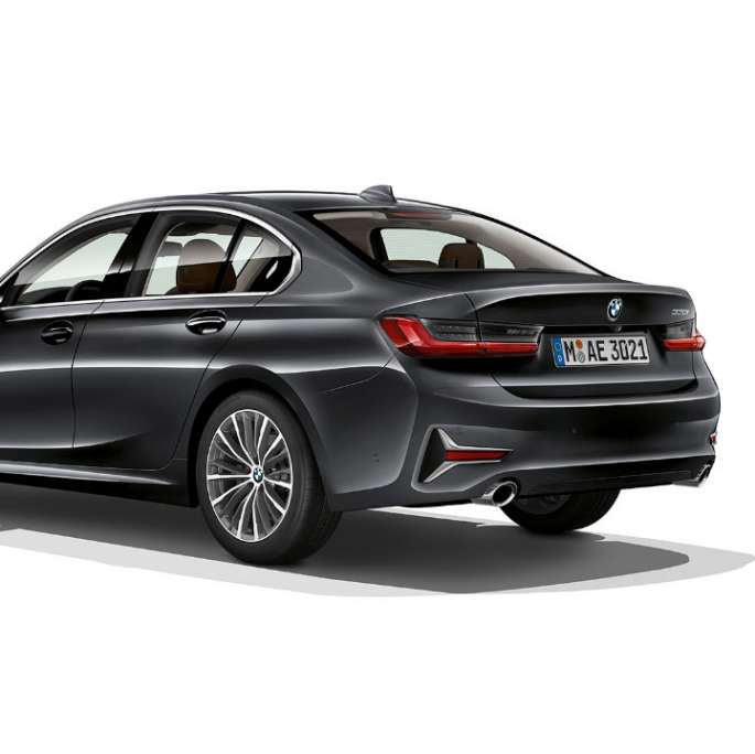 BMW 3 Series Sedan, Model Luxury Line rear Three-quarter rear shot of the BMW 3 Series Sedan with Model Luxury Line features.