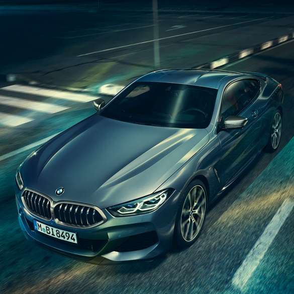BMW 8 Series Coupé, three-quarter front view G15. BMW 8 Series Coupé, three-quarter front view, standing with view on engine bonnet G15.