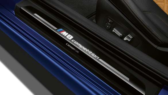 Entry sill with M8 Competition designation F92. Entry sill of the BMW M8 Competition Coupé with M8 Competition designation F92.