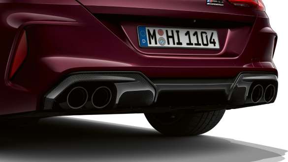 M Sport exhaust system BMW M8 Competition Gran Coupé F93 M Sport exhaust system BMW M8 Competition Gran Coupé F93 2020 BMW Individual Ametrine metallic close-up rear