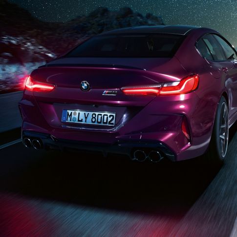 BMW M8 Competition Gran Coupé close-up rear F93 BMW M8 Competition Gran Coupé F93 2020 BMW Individual Ametrine metallic close-up rear
