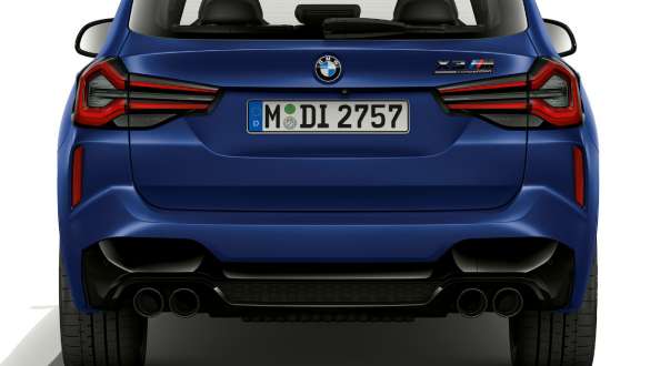후면 디자인 BMW X3 M 컴피티션 F97 LCI 페이스리프트 2021 BMW X3 M 컴피티션 F97 LCI 페이스리프트 2021 프로즌 마리나 베이 블루 메탈릭 후면 디자인 후면도