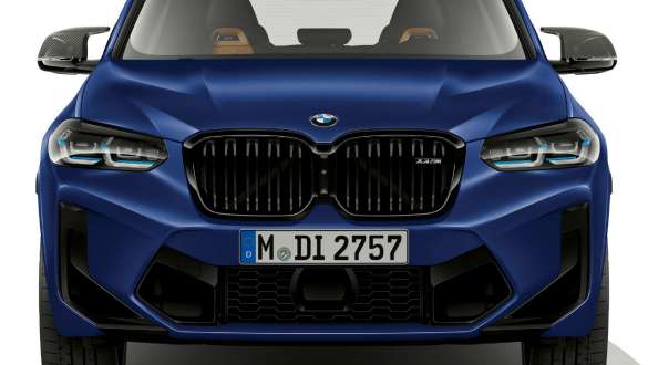 전면 디자인 BMW X3 M 컴피티션 F97 LCI 페이스리프트 2021 BMW X3 M 컴피티션 F97 LCI 페이스리프트 2021 프로즌 마리나 베이 블루 메탈릭 전면 디자인 정면도