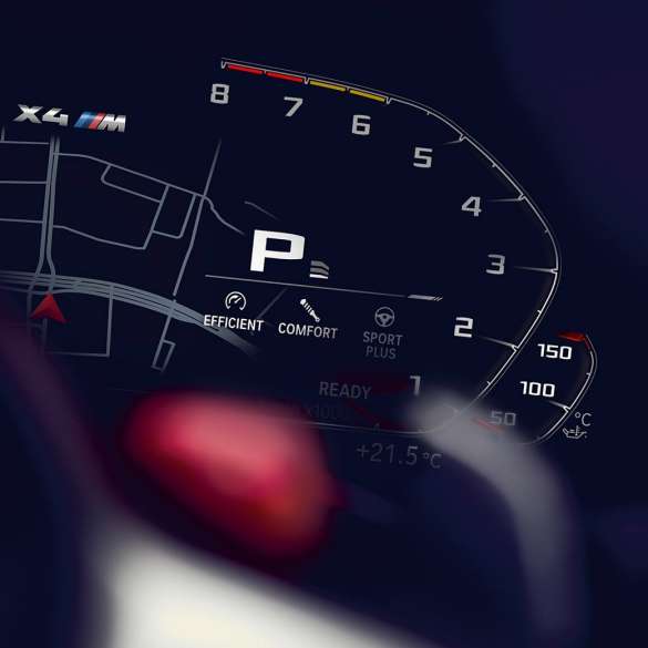 BMW X4 M Competition SUV, rev counter F98. BMW X4 M Competition SUV, interior, instrument cluster with rev counter F98.