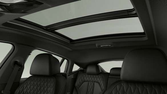 The Panorama glass roof Sky Lounge SUV G06. Interior with close-up view of the BMW X6 Panorama glass roof Sky Lounge SUV G06.