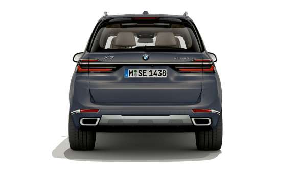 BMW X7 G07 LCI 후면도, 스파클링 쿠퍼 메탈릭 그레이, 디자인 퓨어 엑설런스 BMW X7 G07 LCI 후면도, 정지, 메탈릭 그레이 스파클링 쿠퍼, 디자인 퓨어 엑설런스