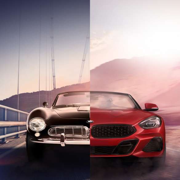 BMW 507과 BMW Z4 로드스터 좌측 검은 색 BMW 507과 우측 BMW Z4 로드스터