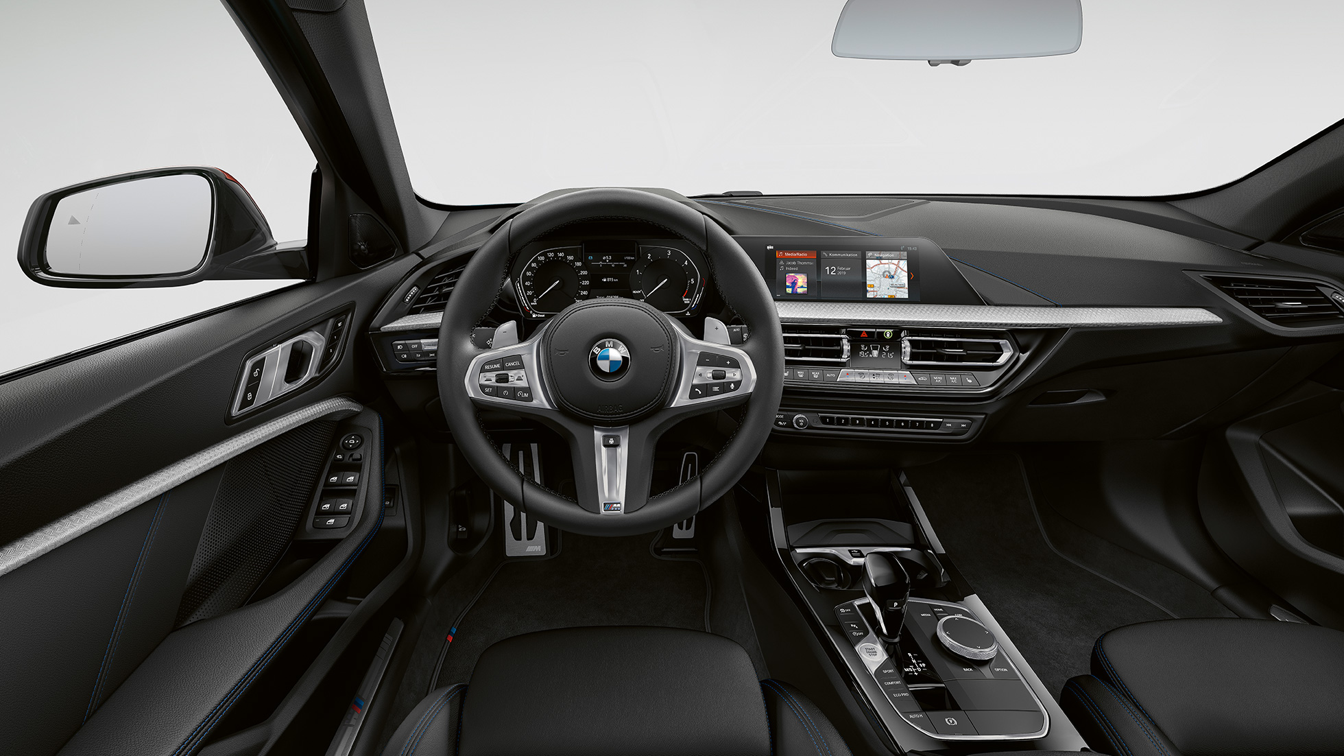 M Leather steering wheel F40. BMW 1 Series Model M Sport, cockpit with M Leather steering wheel F40.