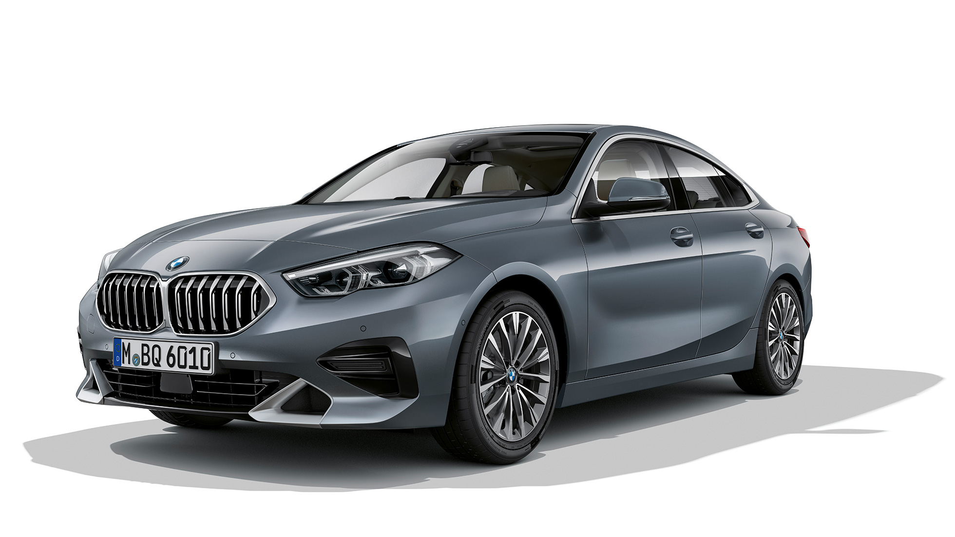 BMW kidney grille BMW 2 Series Gran Coupé Model Luxury Line F44 BMW kidney grille BMW 2 Series Gran Coupé Model Luxury Line Storm Bay metallic F44 three-quarter front view