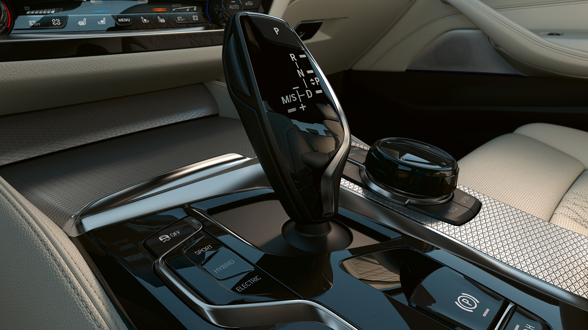 Control elements BMW 5 Series Sedan G30 플러그인 하이브리드 Control elements in high-gloss Black BMW 5 Series Sedan G30 Facelift 2020 interior 플러그인 하이브리드