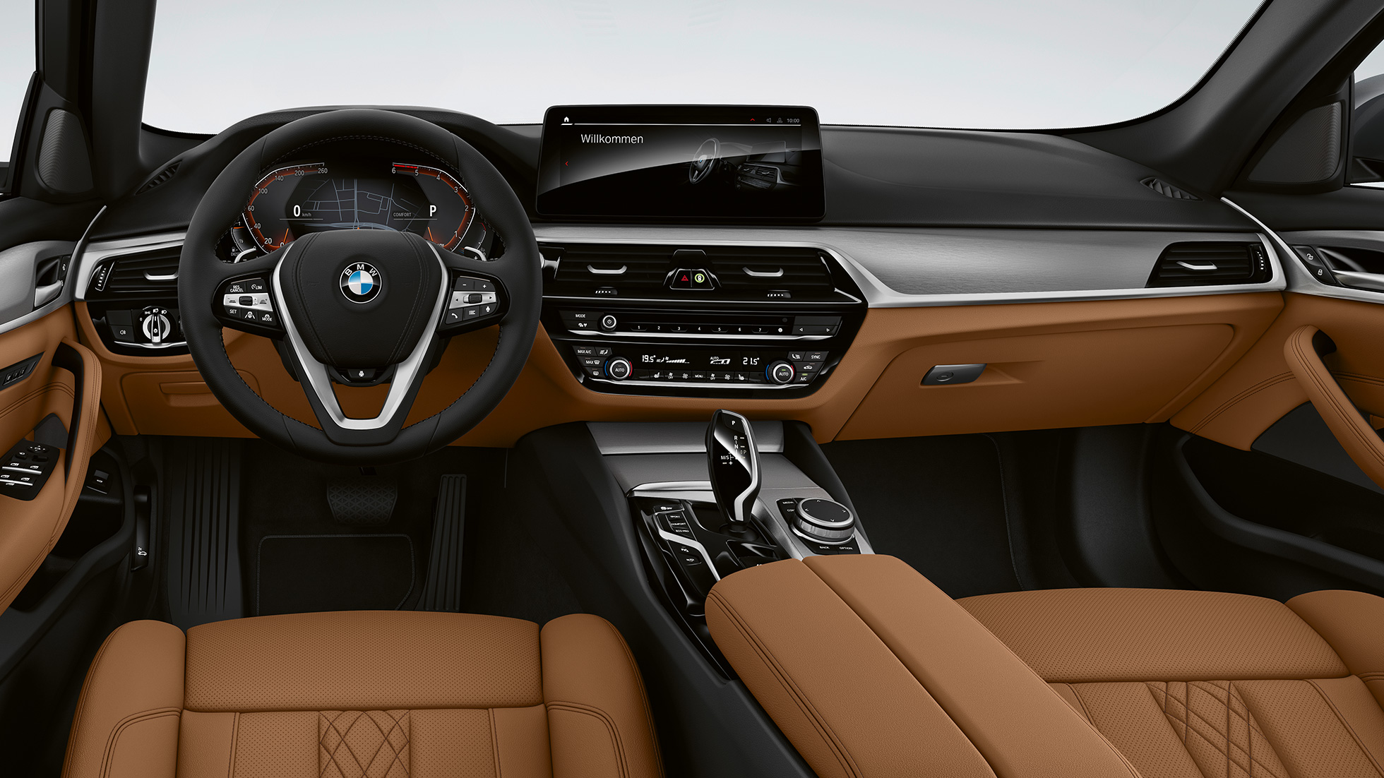 Cockpit BMW 5 Series Sedan G30 Basic equipment 플러그인 하이브리드 Cockpit BMW 5 Series Sedan 540i G30 2020 Basic equipment Sensatec Cognac interior 플러그인 하이브리드