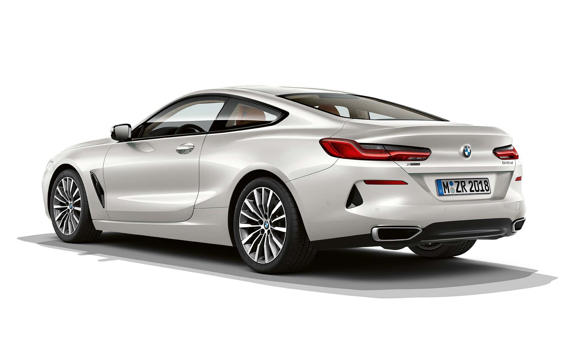 BMW 8 Series Coupé, C pillar Still shot of the BMW 8 Series Coupé in Mineral White metallic against a white background.