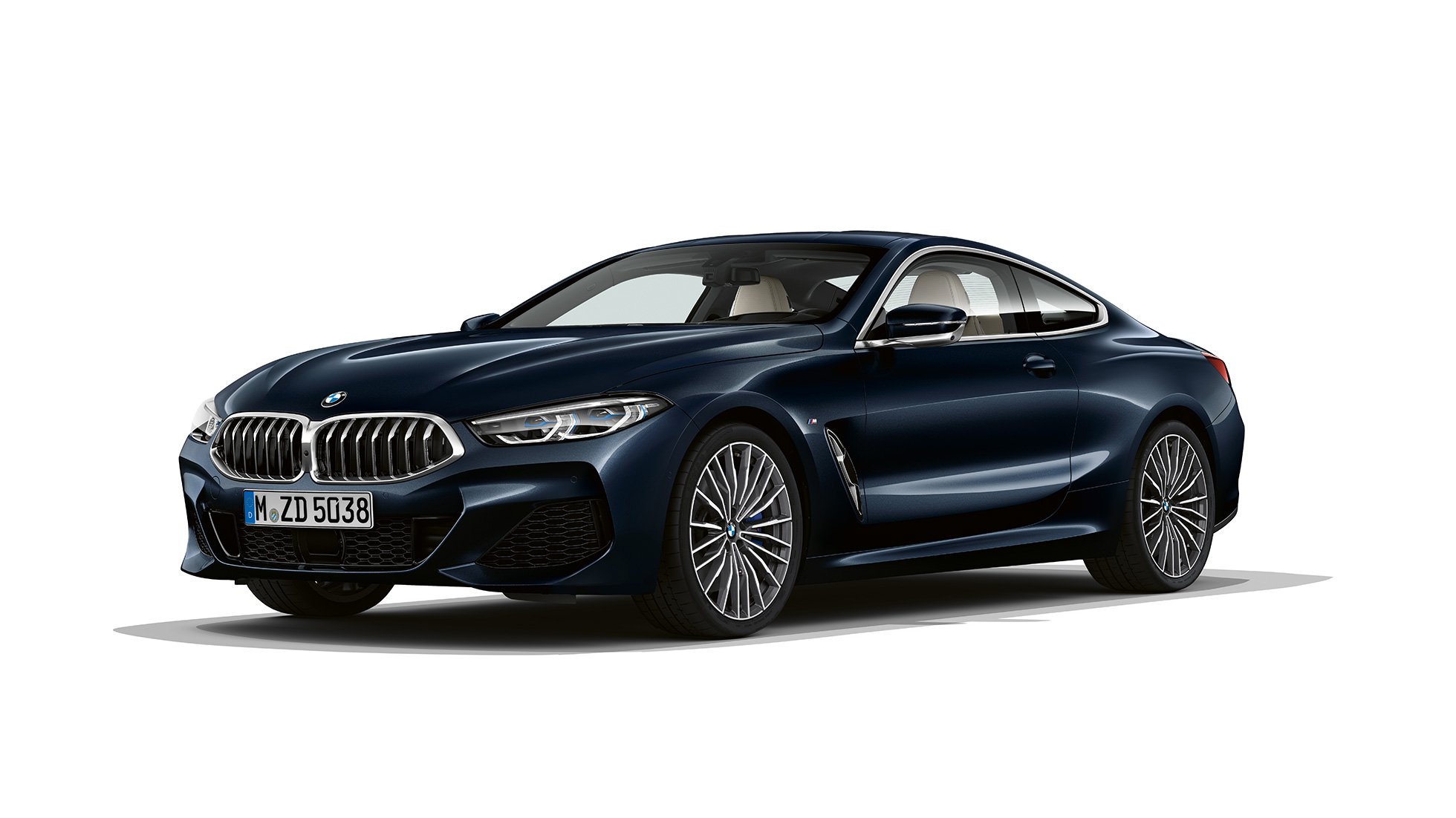 BMW 8 Series Coupé, three-quarter front view G15. BMW 8 Series Coupé, Carbon Black metallic, three-quarter front view G15.