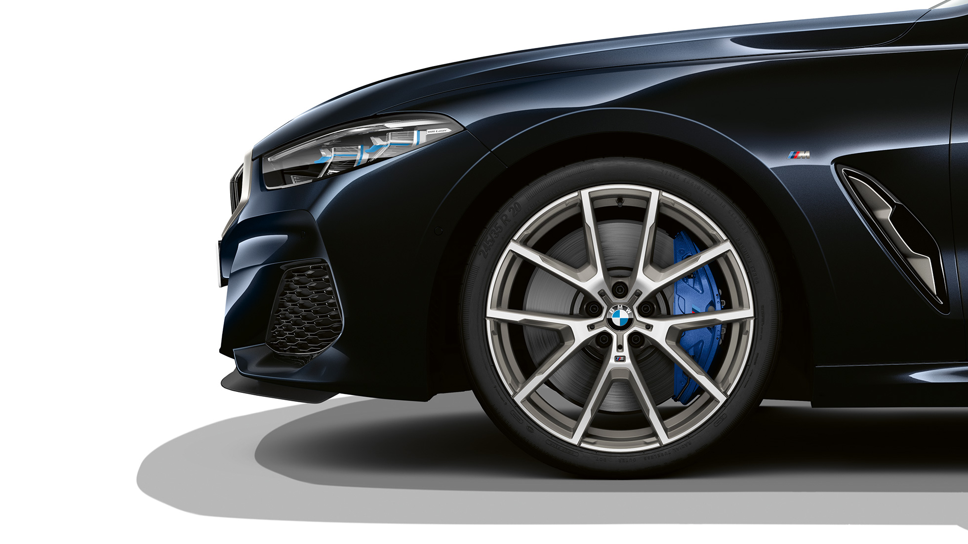 19'' light alloy wheels Double-spoke style 727 M Bicolor G15. BMW 8 Series Coupé, Carbon Black metallic, 19'' light alloy wheels Double-spoke style 727 M Bicolor G15.