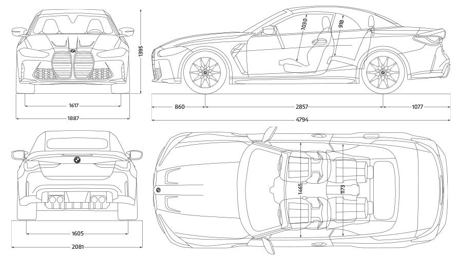 M xDrive G83 2021이 탑재된 BMW M4 컴피티션 컨버터블, 라인 도면 측면도 M xDrive G83 2021이 탑재된 BMW M4 컴피티션 컨버터블, 라인 도면 치수 측면도