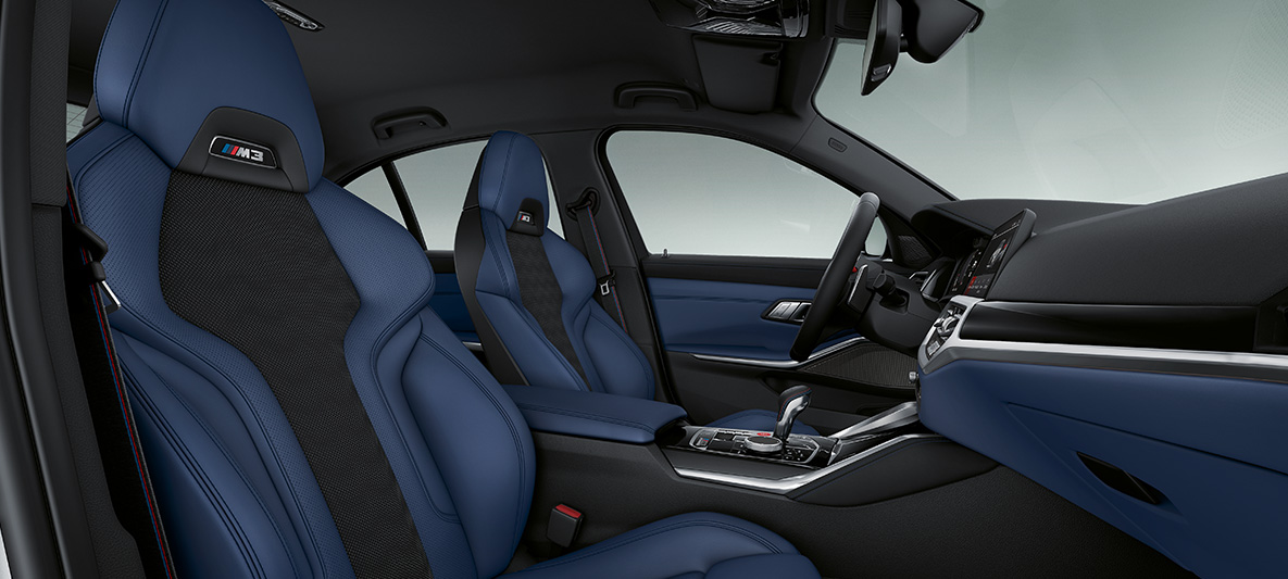 BMW Individual full leather trim 'Merino' Fjord Blue/Black BMW M4 Coupé 2020 G82 Interior BMW Individual full leather trim 'Merino' Fjord Blue/Black BMW M4 Coupé G82 2020 interior