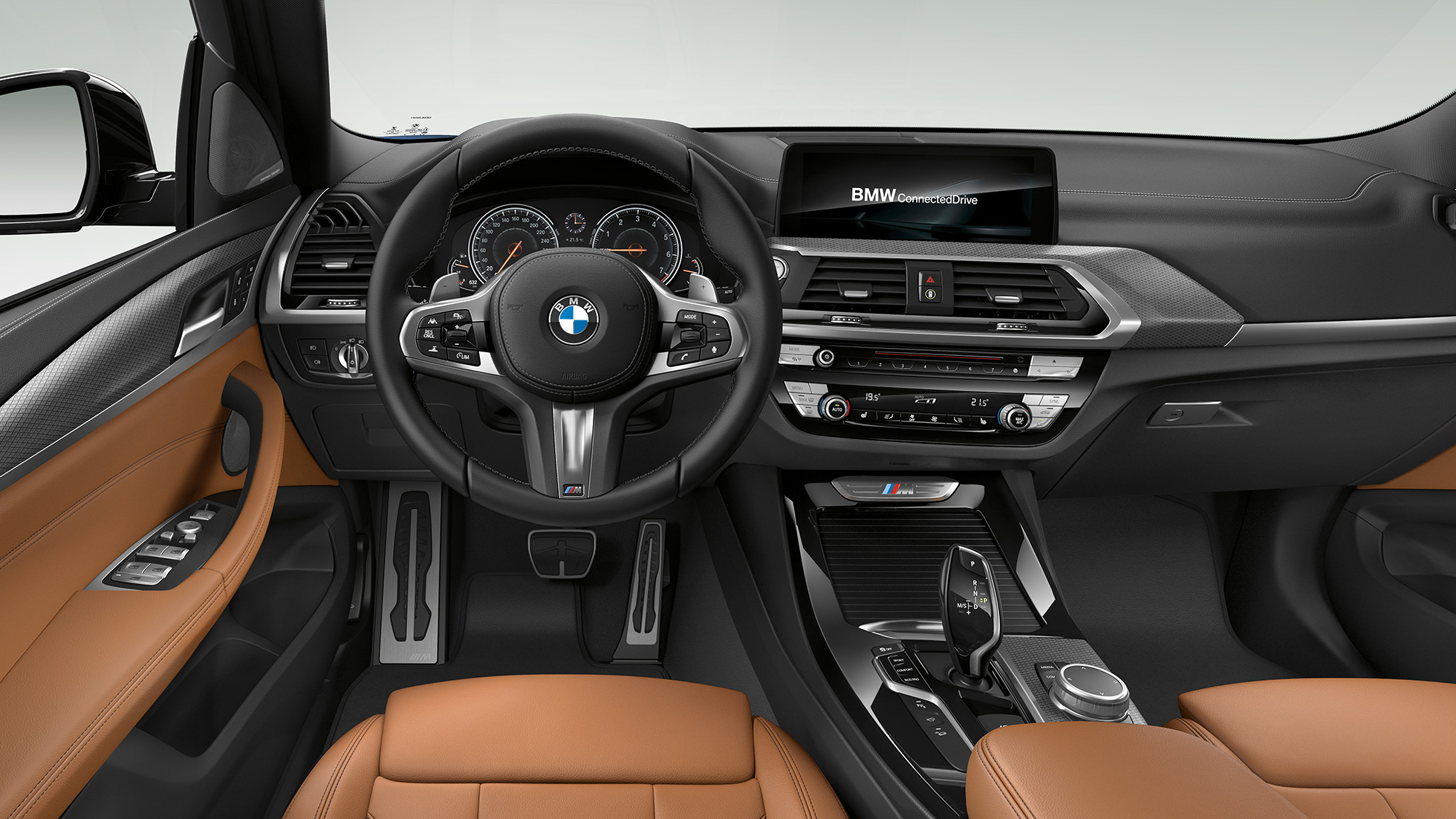 BMW X3 M40i 및 BMW X3 M40d SUV, 실내, M 가죽 스티어링 휠 및 M 스포츠 시트가 포함된 콕핏 G01 BMW X3 M40i와 BMW X3 M40d SUV, 콕핏 G01