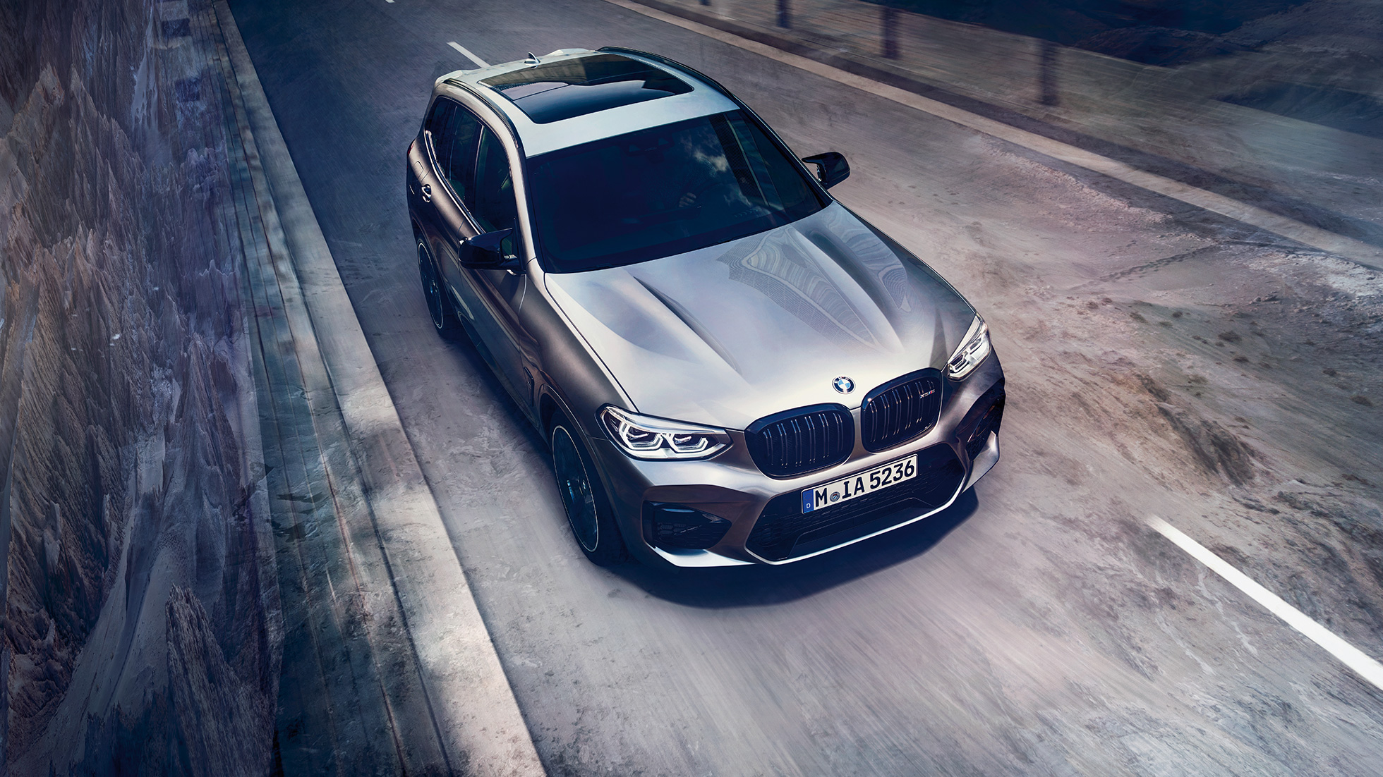 BMW X3 M SUV 컴페티션, 조감도 F97. BMW X3 M SUV 컴페티션 도닝턴 그레이 메탈릭, 외관, 전면 조감도 F97.