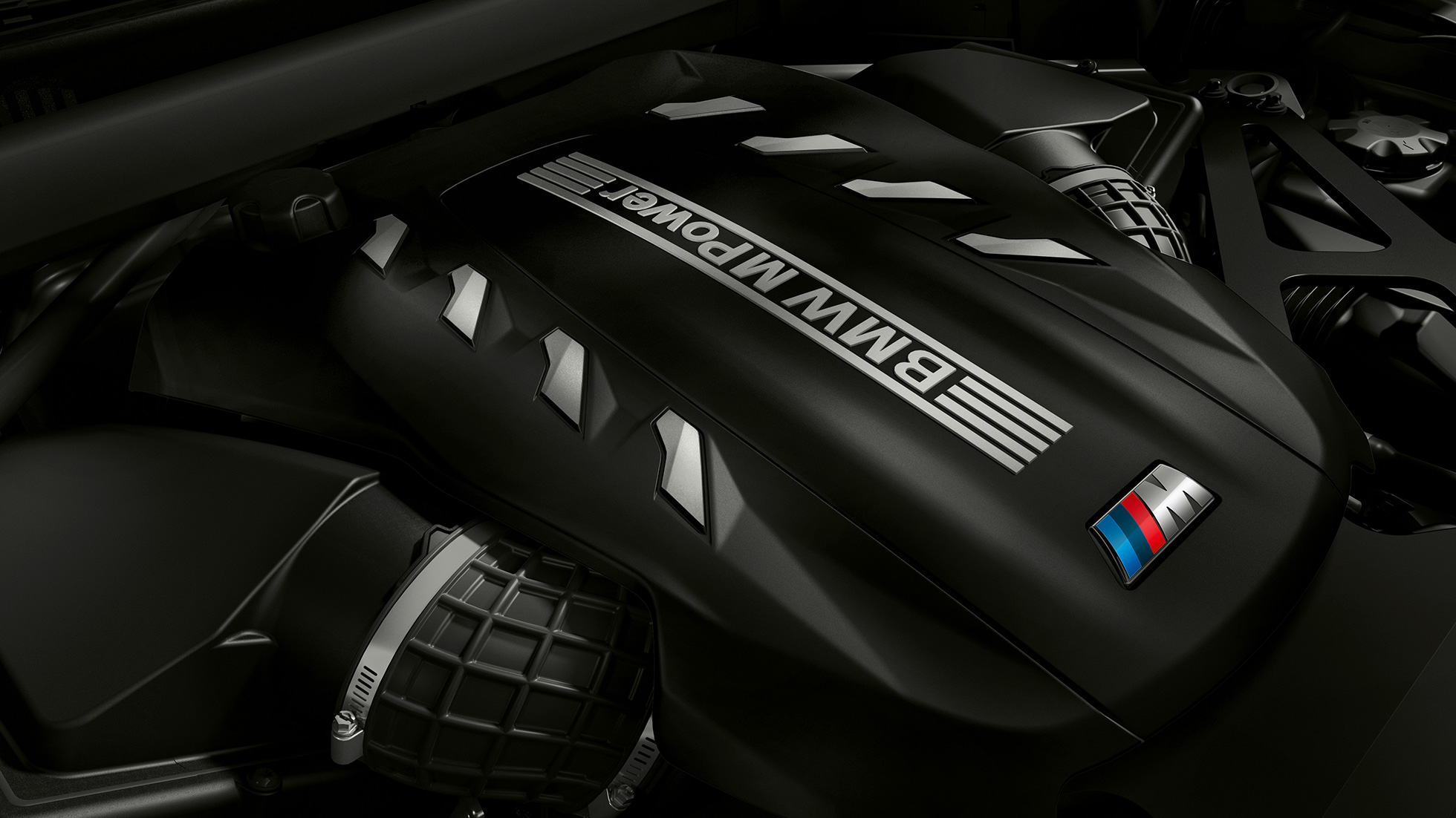 High-performance M TwinPower Turbo 8-cylinder petrol engine BMW X5 M Competition SUV F95 High-performance M TwinPower Turbo 8-cylinder petrol engine BMW X5 M Competition SUV F95 close-up