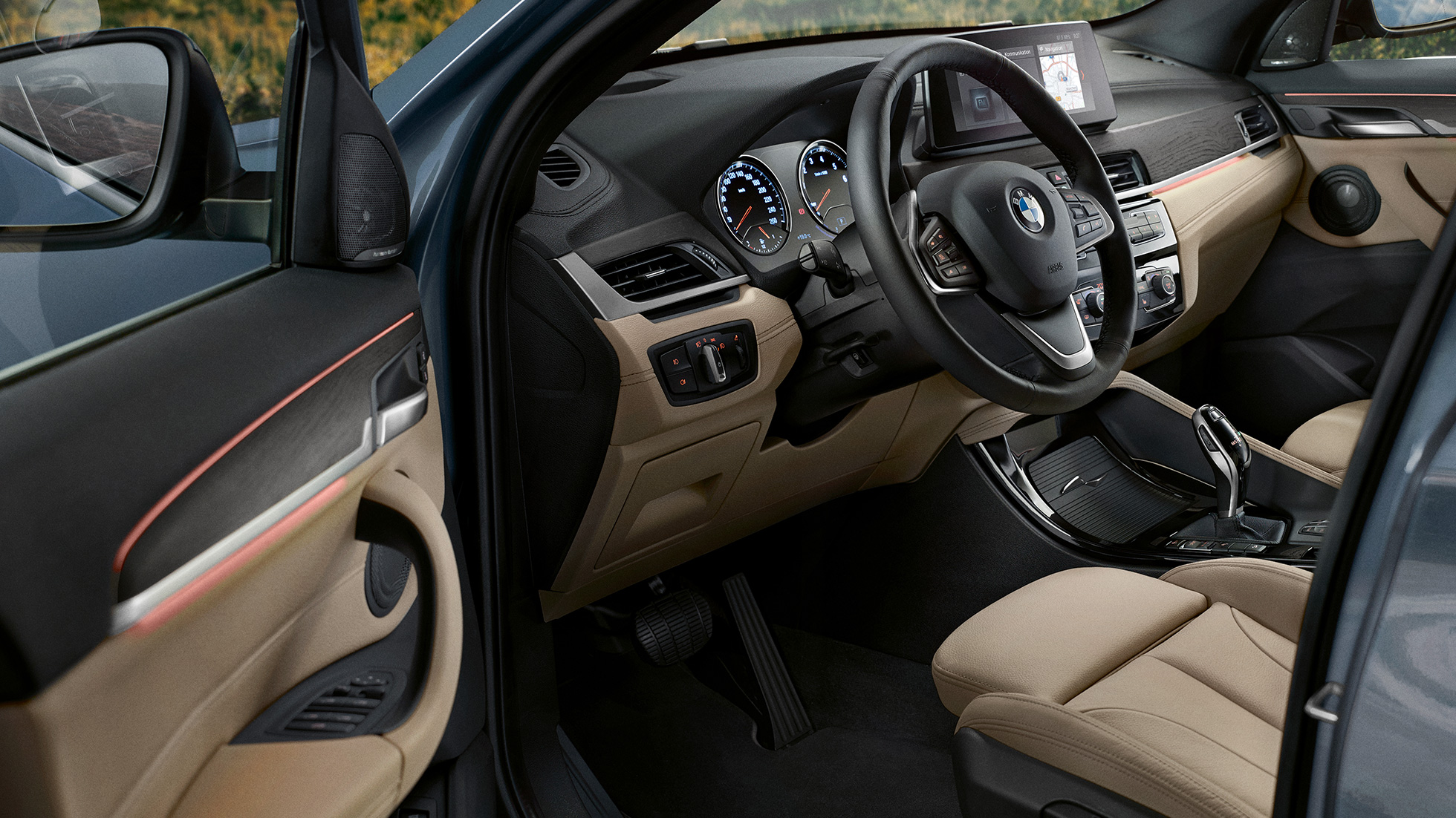 BMW X1 SUV F48, Interior BMW X1 SUV F48, interior with focus on multifunctional sterring wheel