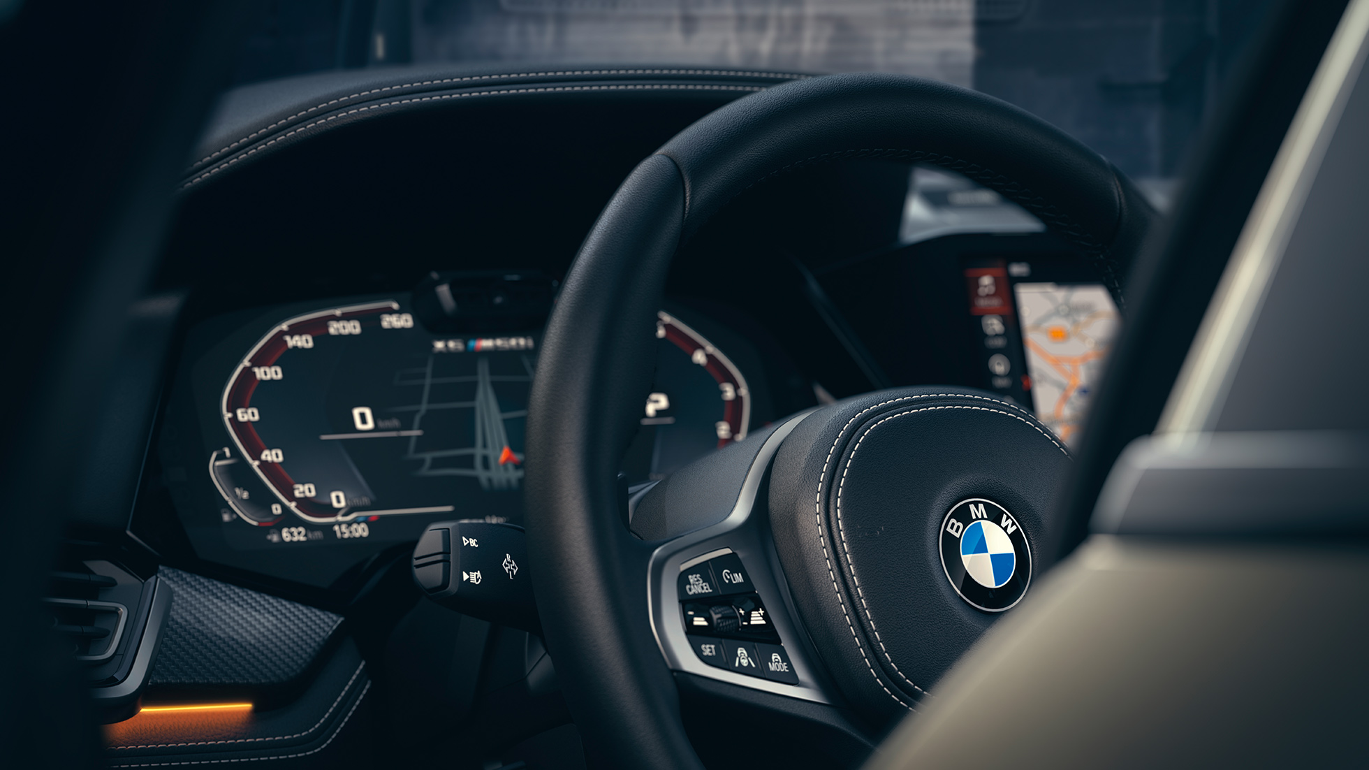 BMW assistance systems SUV G06. Close-up of the BMW interior with focus on Instrument cluster SUV G06.