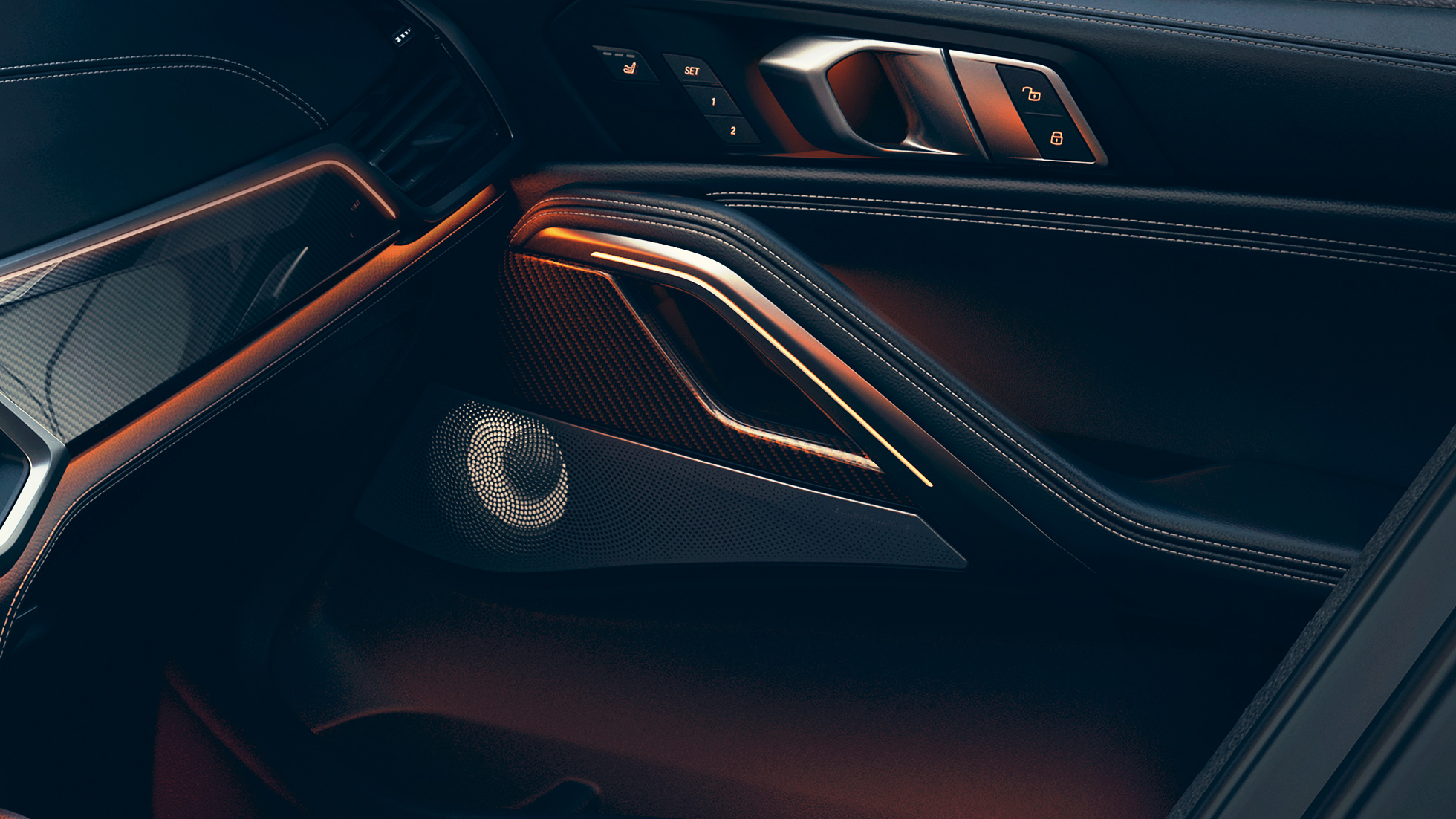 BMW X6 speaker SUV G06. Close-up of the BMW interior with focus on speaker SUV G06.