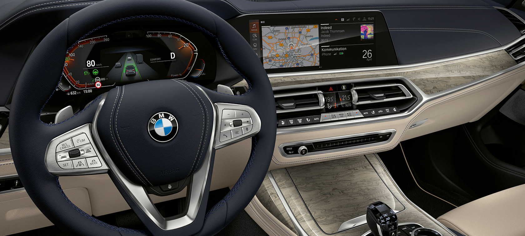 BMW X7 innovative features SUV G07 BMW X7 cockpit with focus on instrument cluster and driver’s panel SUV G07