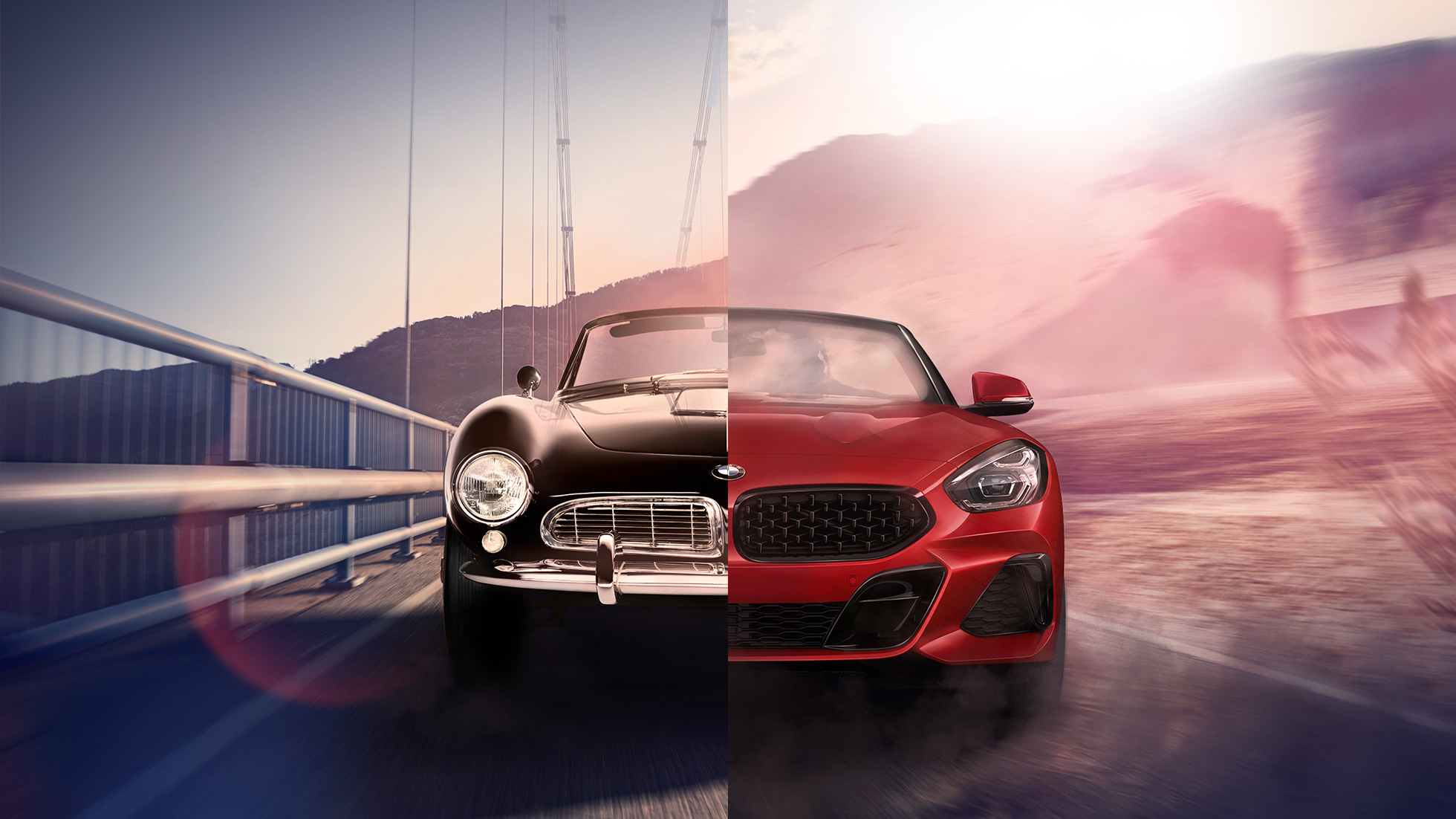 BMW 507과 BMW Z4 로드스터 좌측 검은 색 BMW 507과 우측 BMW Z4 로드스터